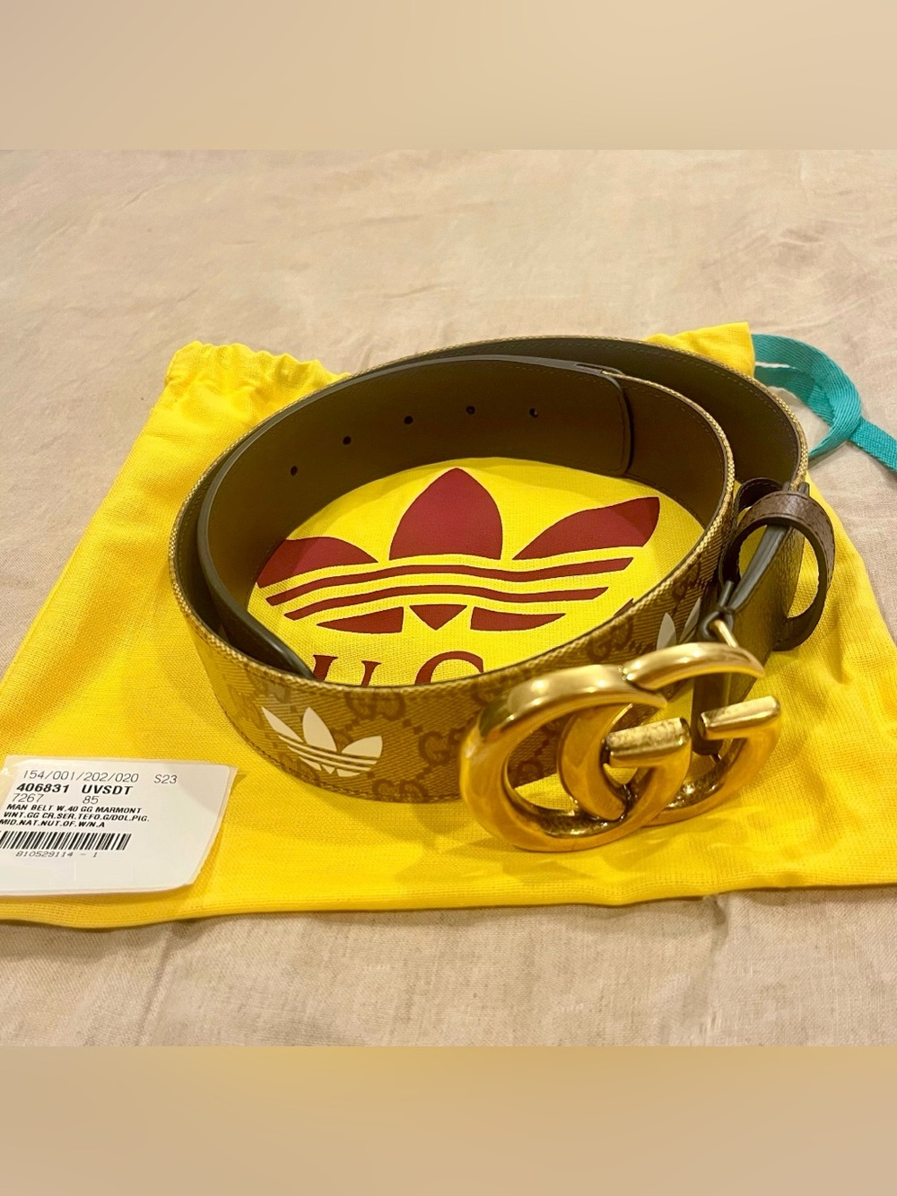 $790 Gucci x Adidas GG Marmont Trefoil Supreme Canvas Belt